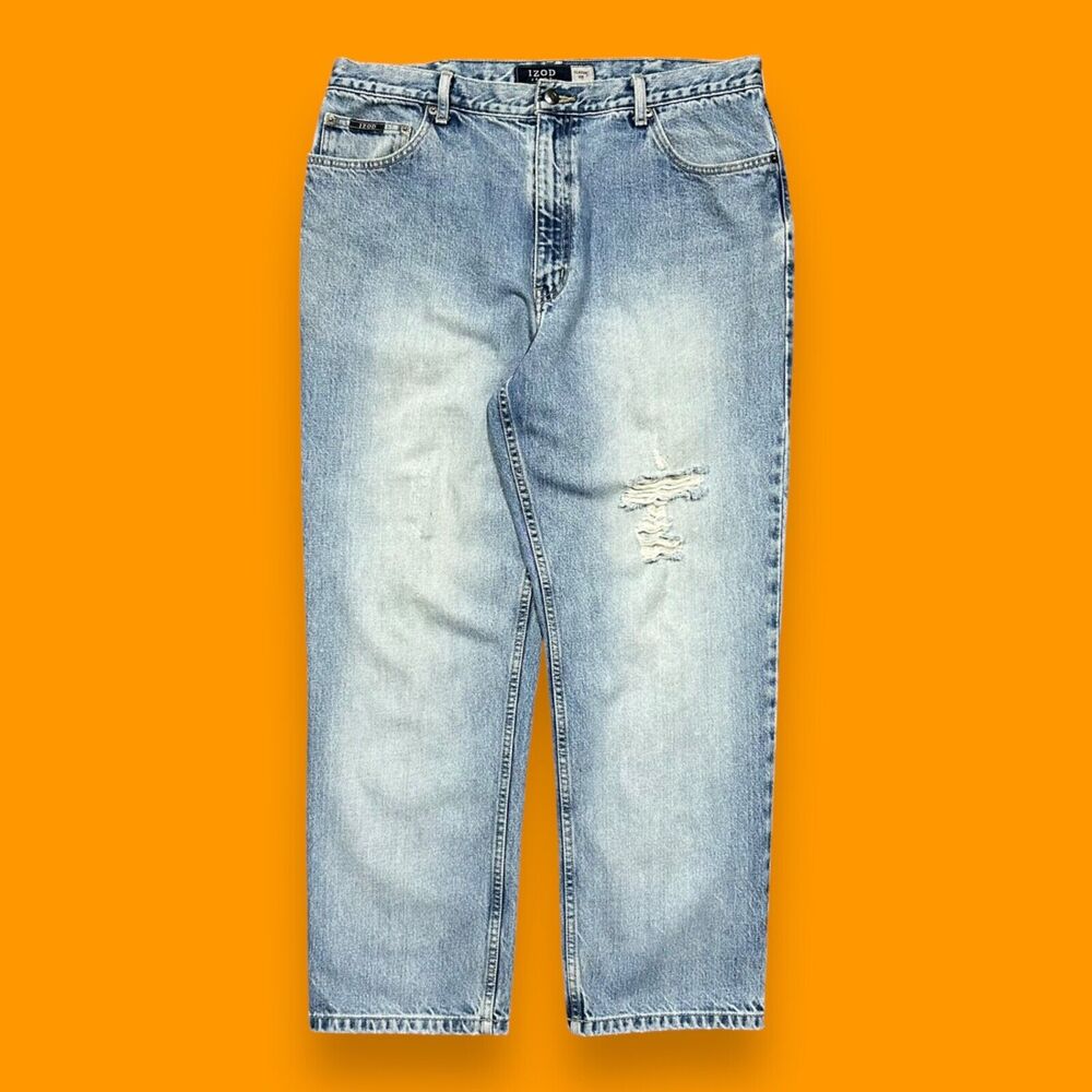 Vintage IZOD Denim Jeans Faded Blue y2k 36x29 Baggy Relaxed Fit Cotton